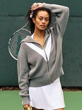 Varley Ada Zip Through Knit Sweater - Moss Green - Small - Womens